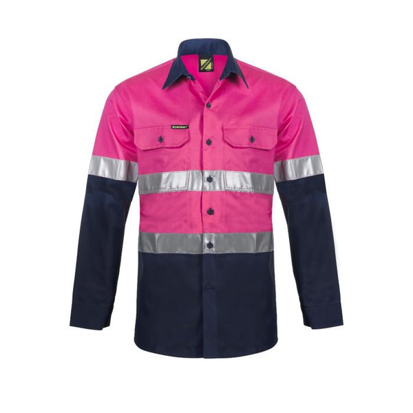 WorkCraft Hi Vis Two Tone Long Sleeve Vented Cotton Drill Shirt