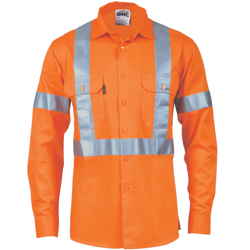 HiVis D/N Cotton Shirt with Cross Back Generic R/Tape - long sleeve